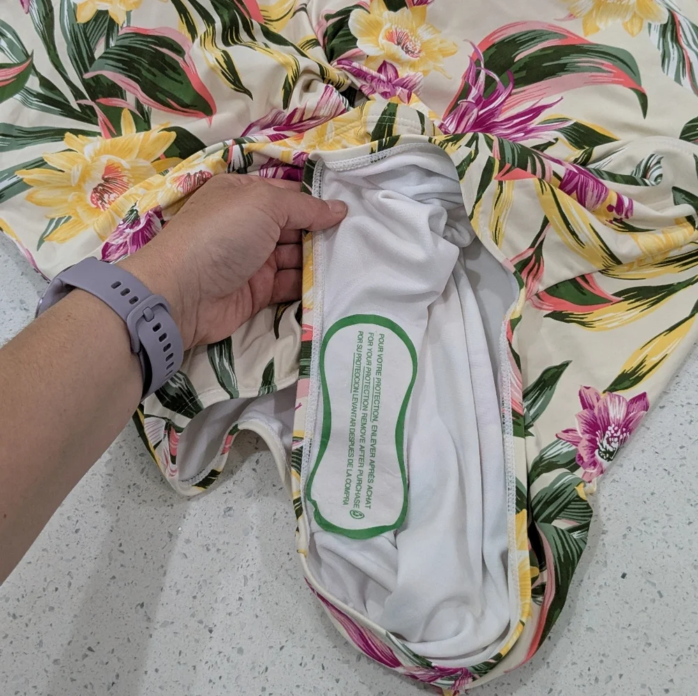 NWT Freshwater Floral One Piece Swimsuit Long Sleeve Bathing Suit Yellow XXL